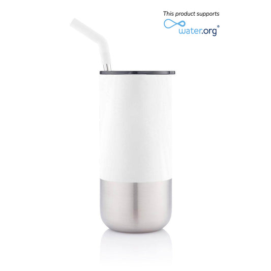 BUY WHITE TUMBLER STAINLESS STEEL WITH REUSABLE STRAW IN QATAR | HOME DELIVERY ON ALL ORDERS ALL OVER QATAR FROM BRANDSCAPE.SHOP
